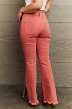 Load image into Gallery viewer, RISEN Bailey High Rise Raw Side Slit Hem Flared Leg Pink Denim Jeans