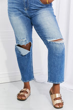 Cargar imagen en el visor de la galería, RISEN Emily High Rise Destroyed Straight Leg Relaxed Fit Cropped Blue Denim Jeans