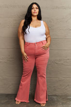 Load image into Gallery viewer, RISEN Bailey High Rise Raw Side Slit Hem Flared Leg Pink Denim Jeans