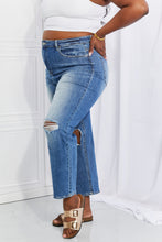 Cargar imagen en el visor de la galería, RISEN Emily High Rise Destroyed Straight Leg Relaxed Fit Cropped Blue Denim Jeans