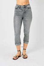 Load image into Gallery viewer, Judy Blue Sasha High Waist Cuffed Button Fly Blue Denim Capri Jeans