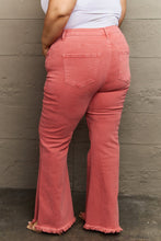 Load image into Gallery viewer, RISEN Bailey High Rise Raw Side Slit Hem Flared Leg Pink Denim Jeans