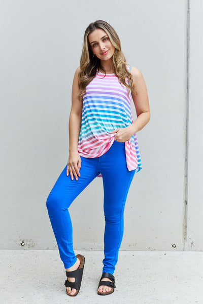 5 STAR FABULOUS Heimish "Love Yourself" Multicolor Rainbow Striped Sleeveless Top