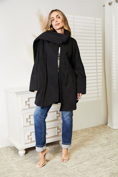 TOP SELLER! HEYSON "Warm Up" Black Built In Scarf Open Front Cardigan