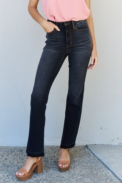 TOP SELLER! Judy Blue "Amber" High Rise Released Raw Hem Black Denim Bootcut Jeans