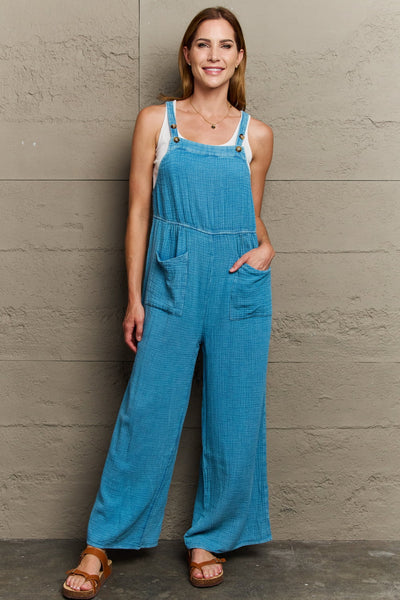 5 STAR STYLE HEYSON "Playful" Blue Mineral Wash Gauze Textured Overalls