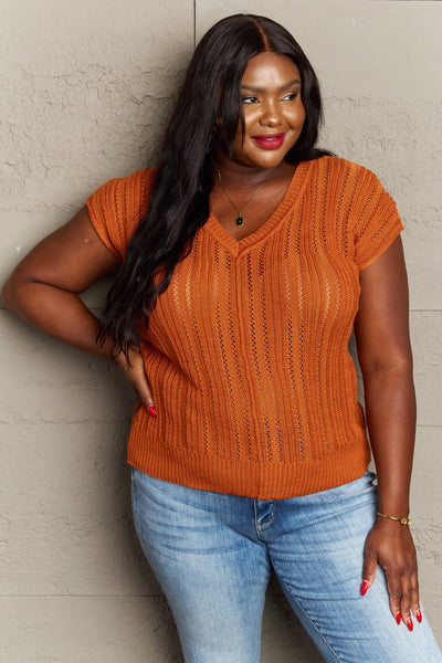 5 STAR FALL FAVORITE Sew In Love "Preppy" Rust Soft Woven Vertical Knit Top