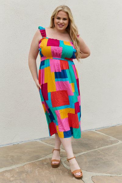 FASHION INFLUENCERS FAVORITE And The Why "Star Energy" Multicolored Patchwork Midi Dress