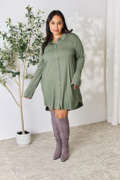 NEW COLOR JUST DROPPED!!! Celeste "Casey" Green Classic Button-Down Shirt Dress