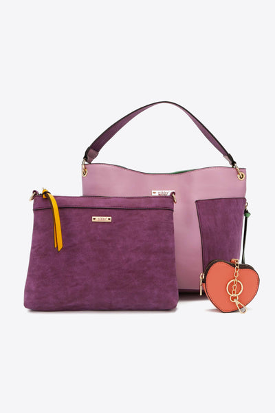 TOP SELLER! Nicole Lee "Sweetheart" Two Tone Vegan Eco Leather Handbag & Pouch Two Piece Set