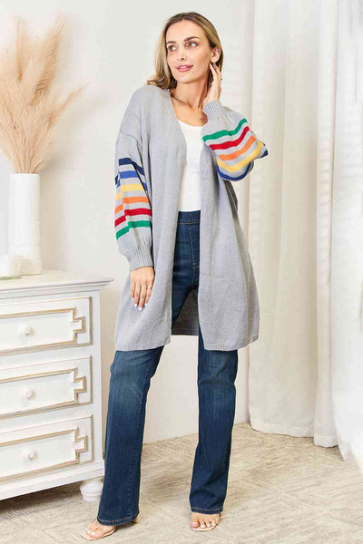 FASHION INFLUENCERS FAVORITE LYB TIK TOK VIRAL CARDIGAN BACK IN STOCK! Double Take "True Colors" Multicolored Striped Open Front Longline Cardigan