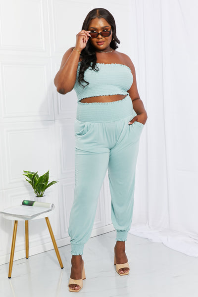 Zenana "Jesse" Smocked Tube Top & Joggers Two Piece Loungewear Set