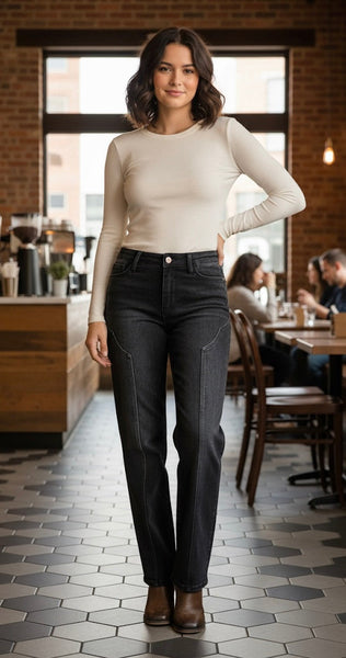 The Judy Blue Mid-Rise Straight Western Seam Detail Jeans