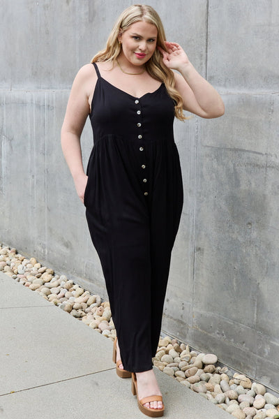 TOP RATED! HEYSON "All Day" Solid Black Button Down Wide Leg Jumpsuit