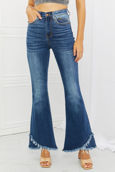 TOP SELLER Judy Blue "Eve" High Rise Raw Hem Flared Leg Blue Denim Jeans