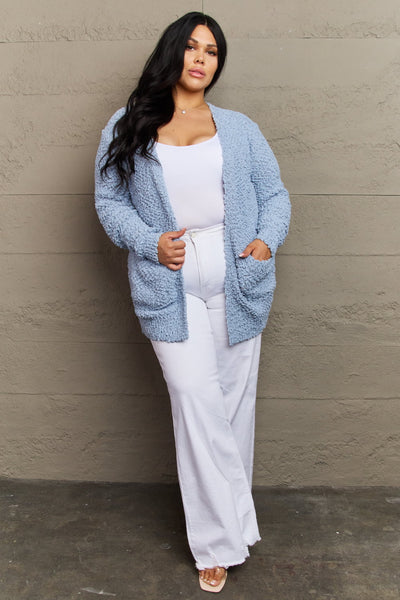 TOP SELLER! Zenana "Falling For You" Solid Blue Open Front Longline Cardigan