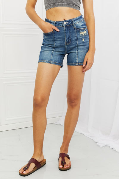 Judy Blue "Amber" High Rise Front Seam Blue Denim Shorts