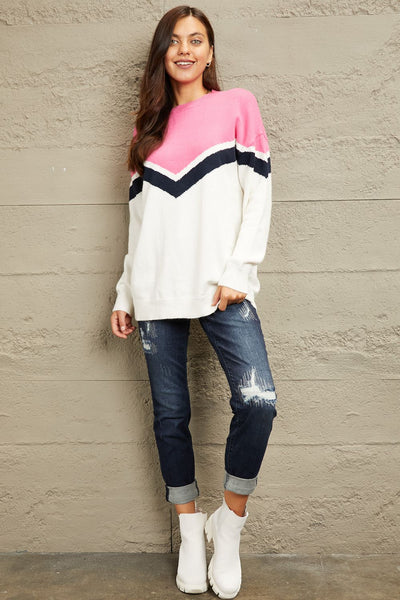 FASHION INFLUENCERS FAVORITE e.Luna "Penelope" Chevron Long Sleeve Ultra Soft Knit Top