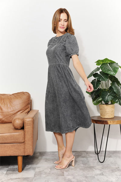 TOP SELLER! And The Why "Unstoppable" Gray Washed Chambray Midi Dress