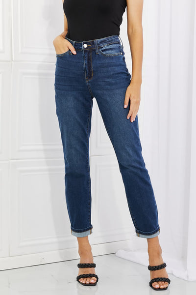 What's HOT?! Judy Blue "Crystal" High Rise Cuffed Blue Denim Boyfriend Jeans