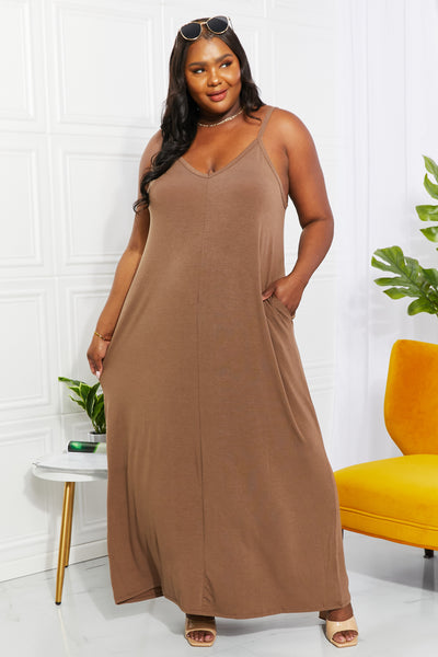 LYB LADIES LOVE Zenana "Beach Vibes" Mocha Brown Cami Maxi Dress