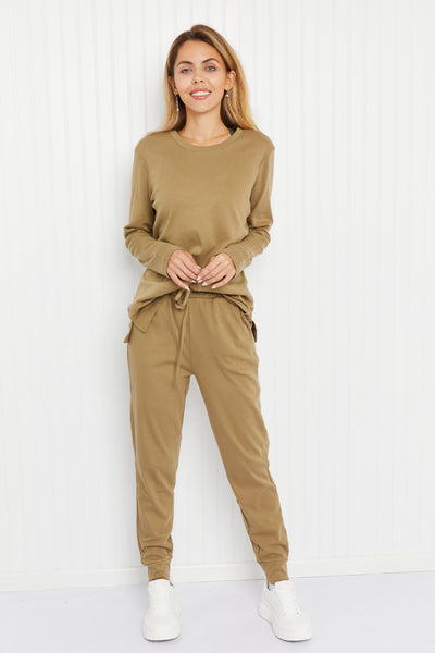 Zenana Khaki Jogger Style Loungewear Outfit Set