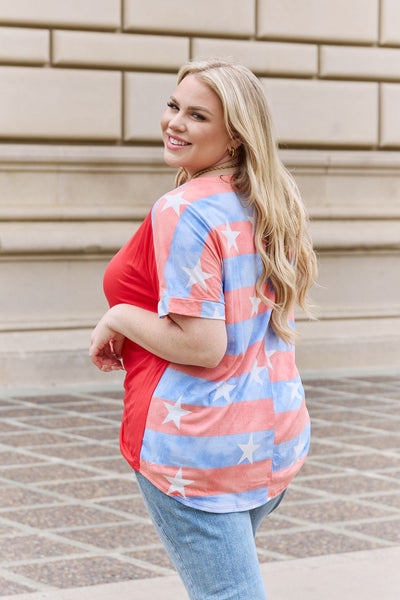 TOP SELLER! Celeste "Party In The Back" Multicolor Solid Celestial Stars Stripes Contrast Short Sleeve Top