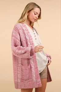 VERY J Red Wash Cable Knit Open Front Cardigan