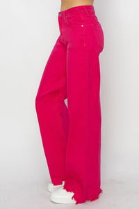 RISEN High Rise Wide Leg Fuscia Denim Jeans