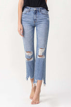 Load image into Gallery viewer, Lovervet High Waisted Distressed Chewed Raw Hem Blue Denim Straight Leg Jeans
