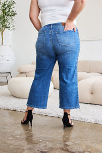 Judy Blue Braid Side Detailed Blue Denim Wide Leg Jeans