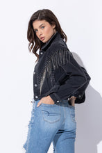 Ladda upp bild till gallerivisning, Sweet Generis Washed Rhinestone Fringe Cropped Denim Jacket
