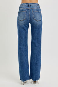 RISEN Tummy Control High Rise Raw Hem Blue Denim Jeans