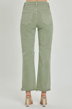 Load image into Gallery viewer, RISEN Distressed Chewed Raw Hem Flared Leg Green Denim Jeans
