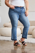 Load image into Gallery viewer, Judy Blue Distressed Released Hem Cropped Blue Denim Bootcut Jeans
