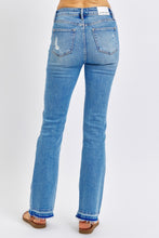 Load image into Gallery viewer, Judy Blue Mid Rise Destroyed Hem Distressed Blue Denim Jeans
