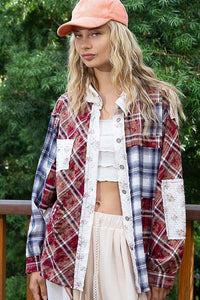 POL Patchwork Plaid Button Down Shirt