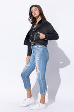 Ladda upp bild till gallerivisning, Sweet Generis Washed Rhinestone Fringe Cropped Denim Jacket
