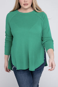 Zenana Plus Size Melange Baby Waffle Long Sleeve Top