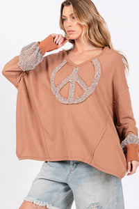 SAGE + FIG Peace Sign Mineral Wash Terry Knit Top