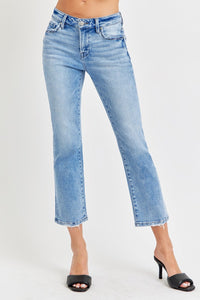 RISEN Low Rise Crop Blue Wash Denim Straight Leg Jeans