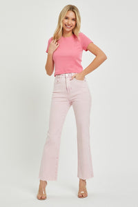 RISEN Tummy Control Straight Leg Washed Pink Denim Jeans