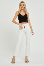 Load image into Gallery viewer, RISEN Mid Rise Tummy Control White Denim Straight Leg Jeans
