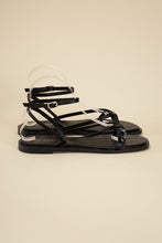 Load image into Gallery viewer, Top Moda Black Strappy Flat Sandals
