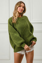 Ladda upp bild till gallerivisning, BiBi Green Diamond Textured Cable Knit Sweater
