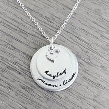 Ladda upp bild till gallerivisning, Personalized Necklace With Two Disc &amp; Heart Charm
