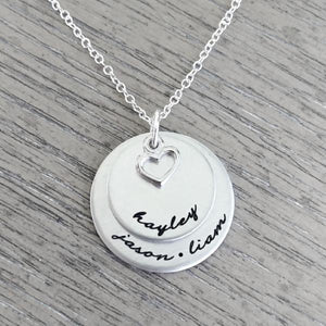 Personalized Necklace With Two Disc & Heart Charm