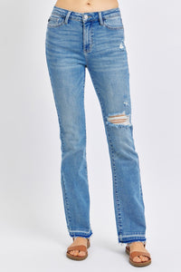 Judy Blue Mid Rise Destroyed Hem Distressed Blue Denim Jeans