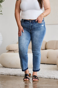 Judy Blue Distressed Released Hem Cropped Blue Denim Bootcut Jeans