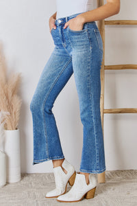 RISEN High Waisted Washed Blue Denim Flared Leg Jeans